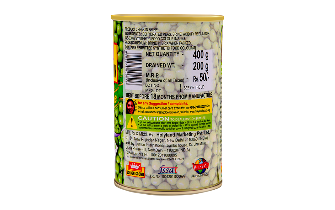 Golden Crown Peas In Brine    Tin  400 grams